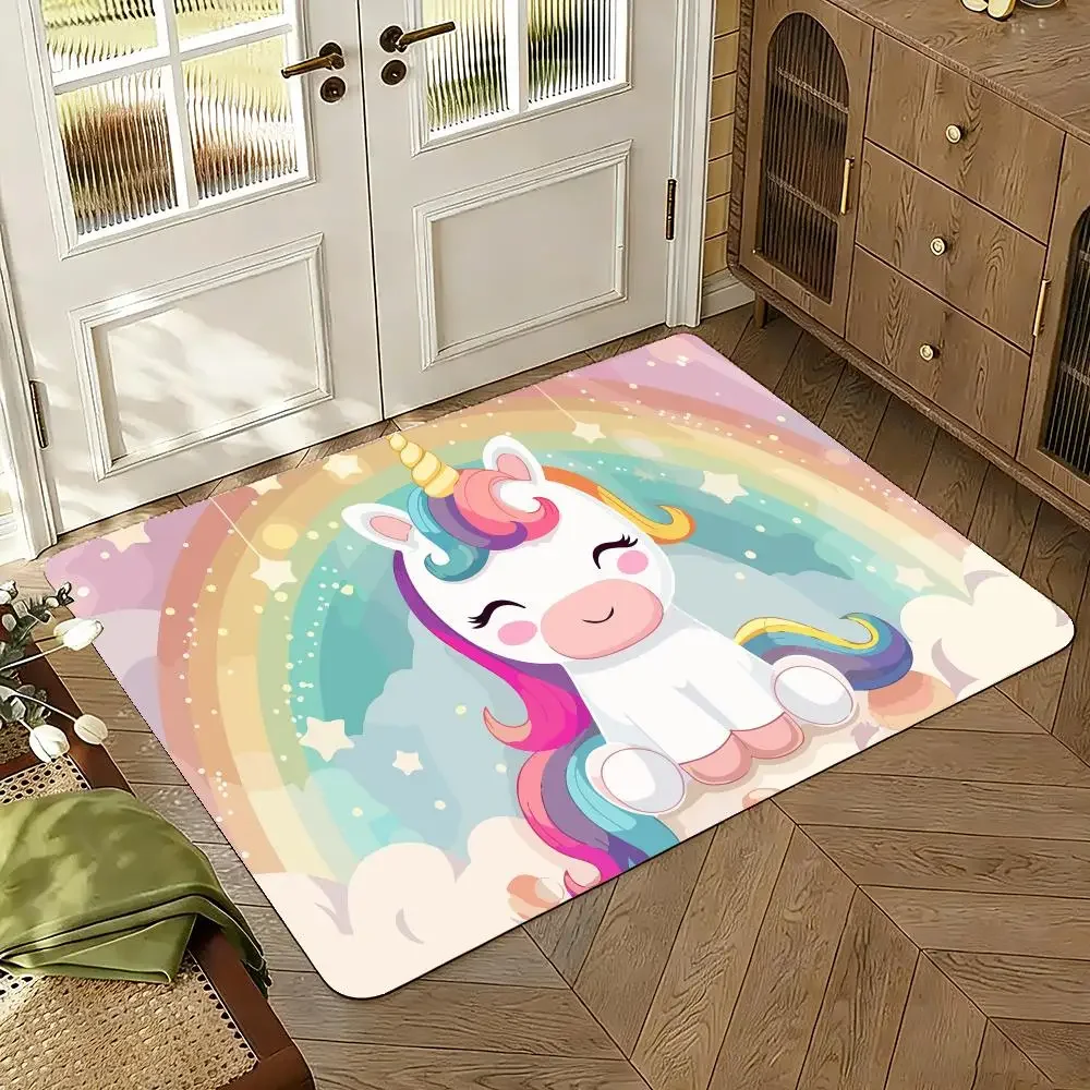 Unicorn Cute Cartoon Floor Mat Floor Mat Soft Flannel Non-Slip Door  Rug for Living Room