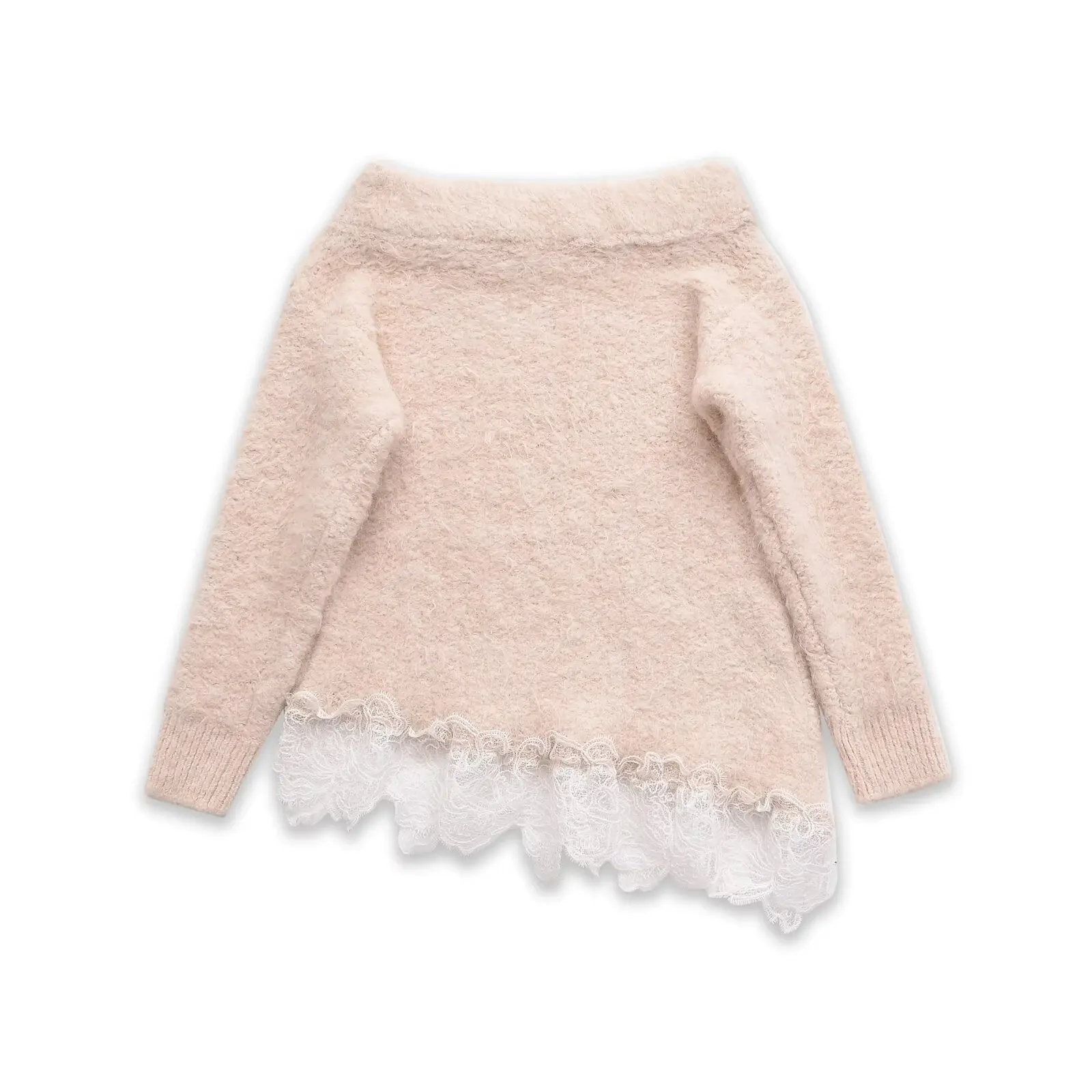 Fashionable lace patchwork knit sweater   V80E