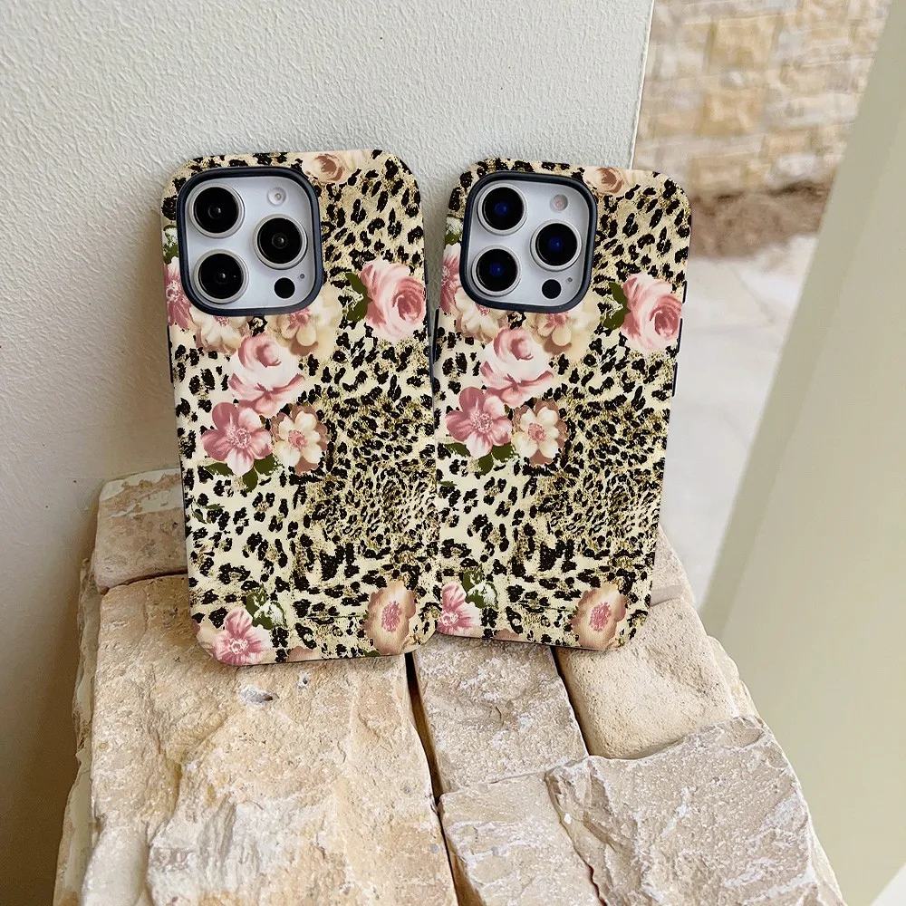 Vintage Leopard Floral Phone Case for Samsung Galaxy S22 S23 S24 S25 S26 FE Plus Ultra Edge 4G 5G Luxury Double-layer