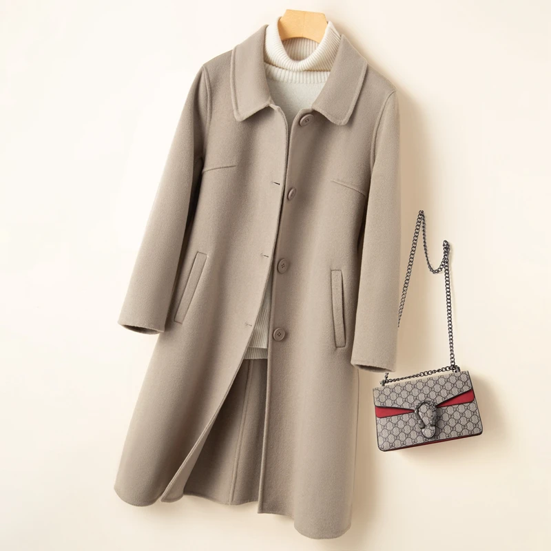 

Autumn and Winter New Double Sided 100% Merino Wool Coat Cashmere Coats Woolen Long Jacket women