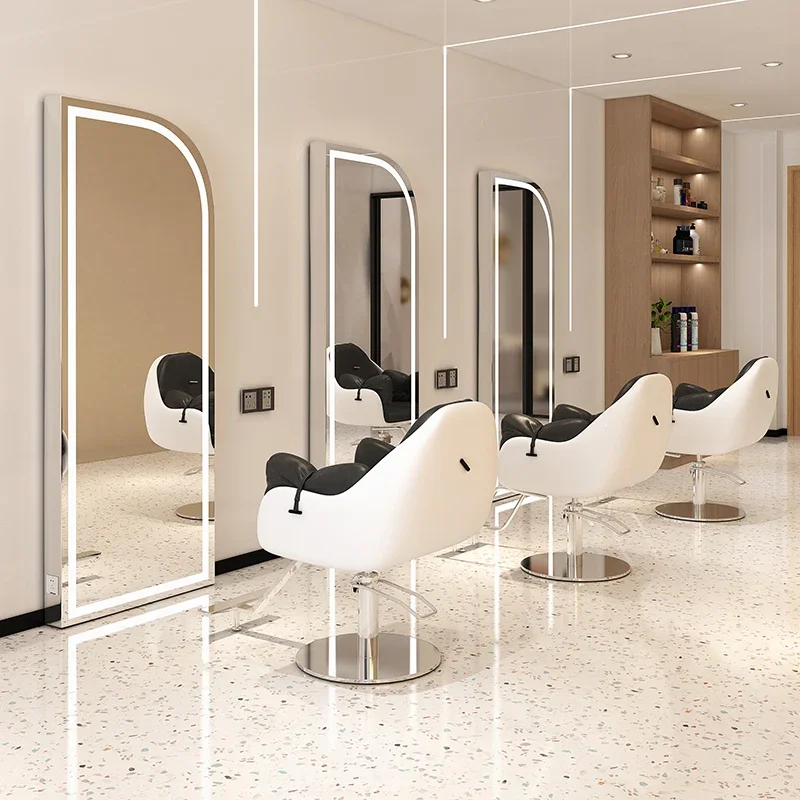 Stainless Steel Barbershop Mirror Hair Salon Hairdressing Mirror Cheap Haircut Lounge Taburetes Con Ruedas Nail Salon Furniture