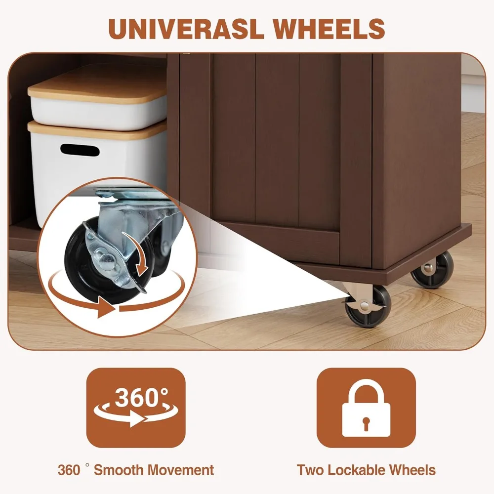 Rolling Kitchen Island with Drop Leaf, Storage Drawers, and Towel Rack for Flexible Use