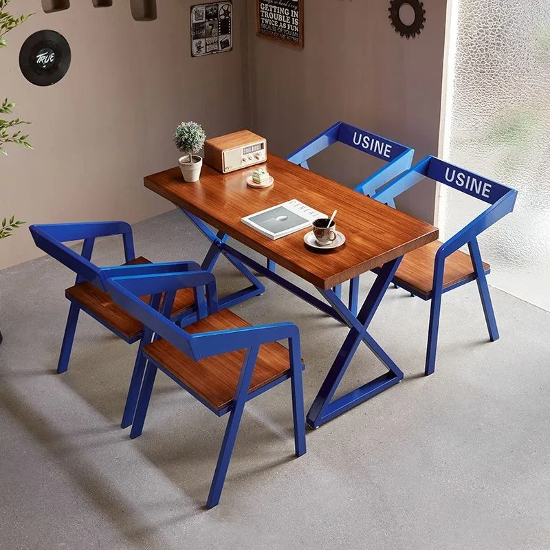 Solid wood dining table and chair combination barbecue bar table and chair