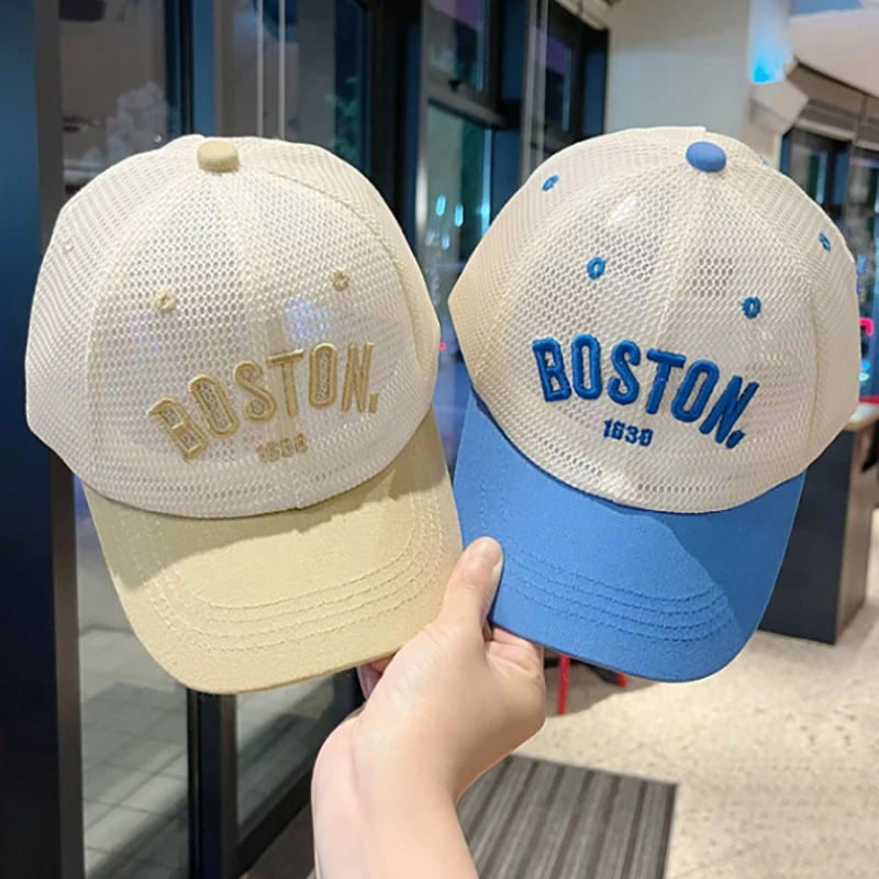 

Fashion Kids Mesh Baseball Cap Summer Sun Hats Letter Embroidery Children Peaked Hat Boy Girl Patchwork Duck Tongue Caps 1-7Year