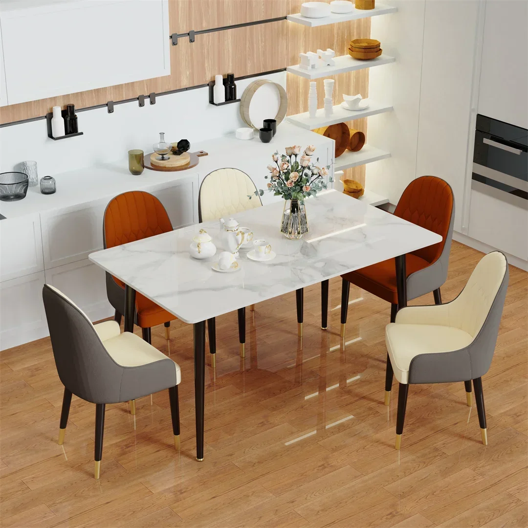 4-6 People Seats Marble Dining Table with Chair 1.2m Restaurant Kitchen Cafe Shop Coffee Table Furniture with Metal Legs