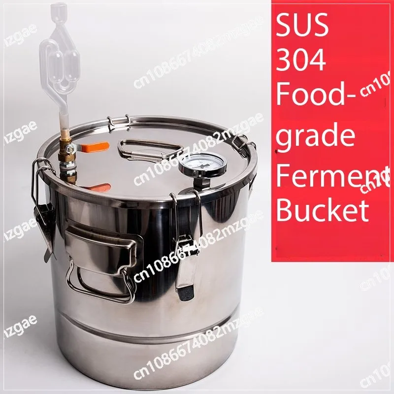 One-Way Water Seal Fermentation Bucket Stainless Steel Food-Grade Container for Grain, Fruit & Grape Wine Brewing