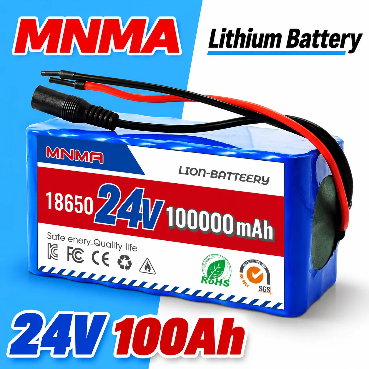 24V 2400W high-power battery 100Ah lithium-ion battery rechargeable 7S battery pack built-in BMS+charger, wheelchair, garden