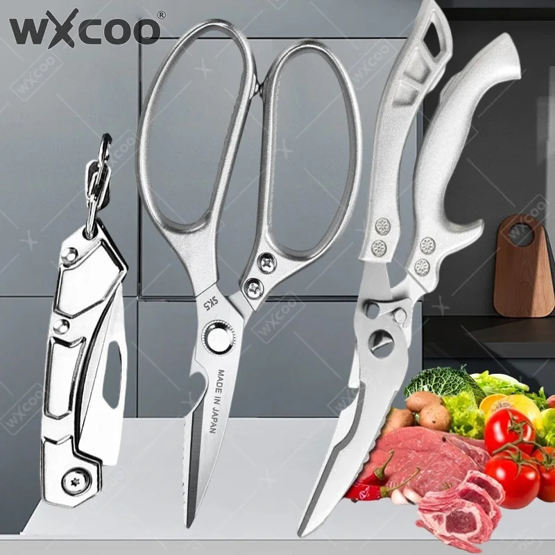 Juego de Tijeras de Cocina WXCOO Multifuncionales, de Acero Inoxidable, para Escamar Pescado, Cortar Huesos de Pollo, Deshuesar Pato y Otros Usos Culinarios