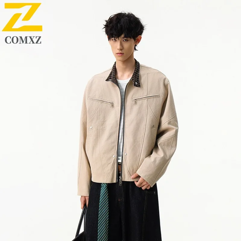 

COMXZ Men Denim Chaqueta Windproof Road Cycling Trendy Camping Trip Biker Jacket Casual Outing High-Quality Feature Jackets