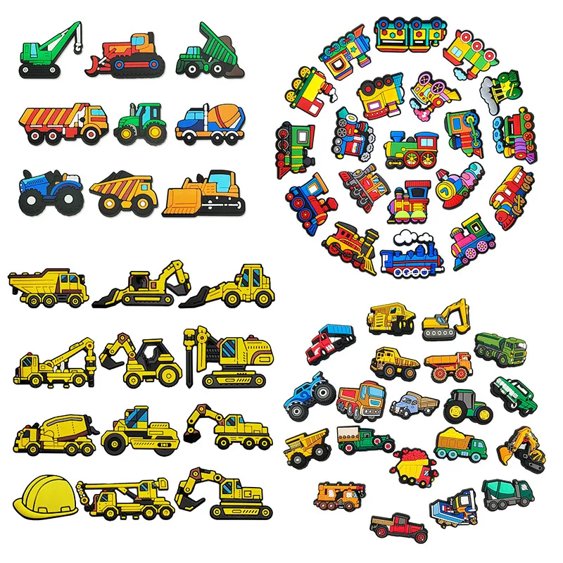 9-122PCS Hybrid Toy Car Series Shoes Charms DIY PVC Shoe Bag  Accessories For Wristband Pendant Decoration Kids Xmas  Gifts