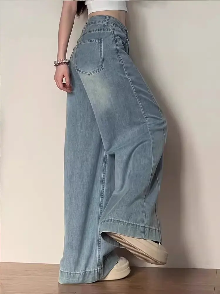 女性ワイドレッグだぶだぶのジーンズレディヴィンテージ Y2K パンクローライズウエストルーズデニムパンツストリートファッションゴミロングスケーターズボン