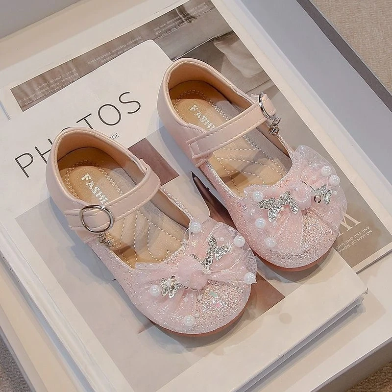 

Girls Leather Shoes 2026 Spring Autumn New Style Toddler Butterfly Knot Princess Shoes Kids Fashion Performance Footwear
