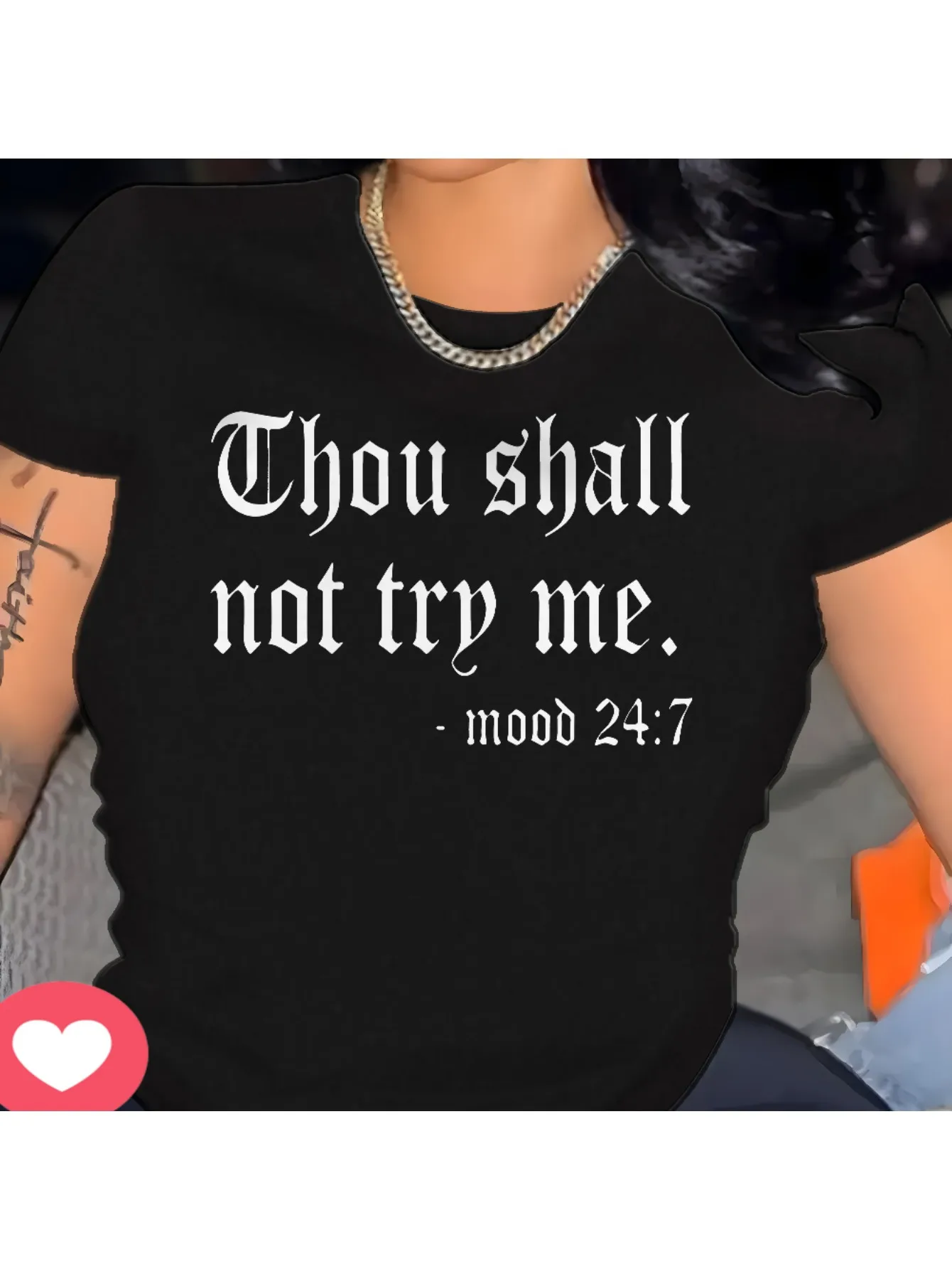 

Women's Classic Black T-Shirt - "Thou Shalt Not Try Me" pattern, short sleeves, crew neck, sleek and lightweight, machine
