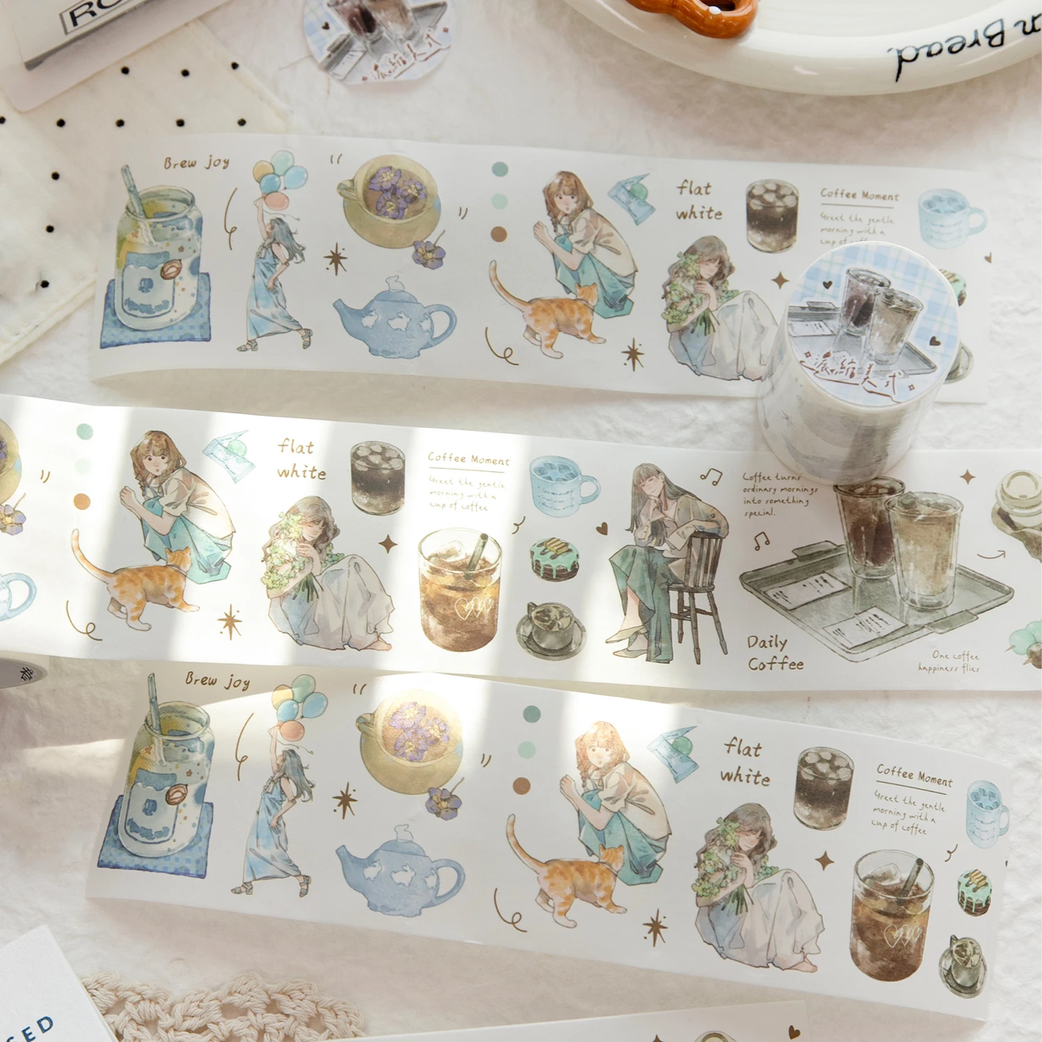 60mm * 2m Coffee Daily Series Kawaii Ins Fun Life Die Cutting Washi Tape DIY Diary Scrapbooking Journal Aesthetic Tape view 3