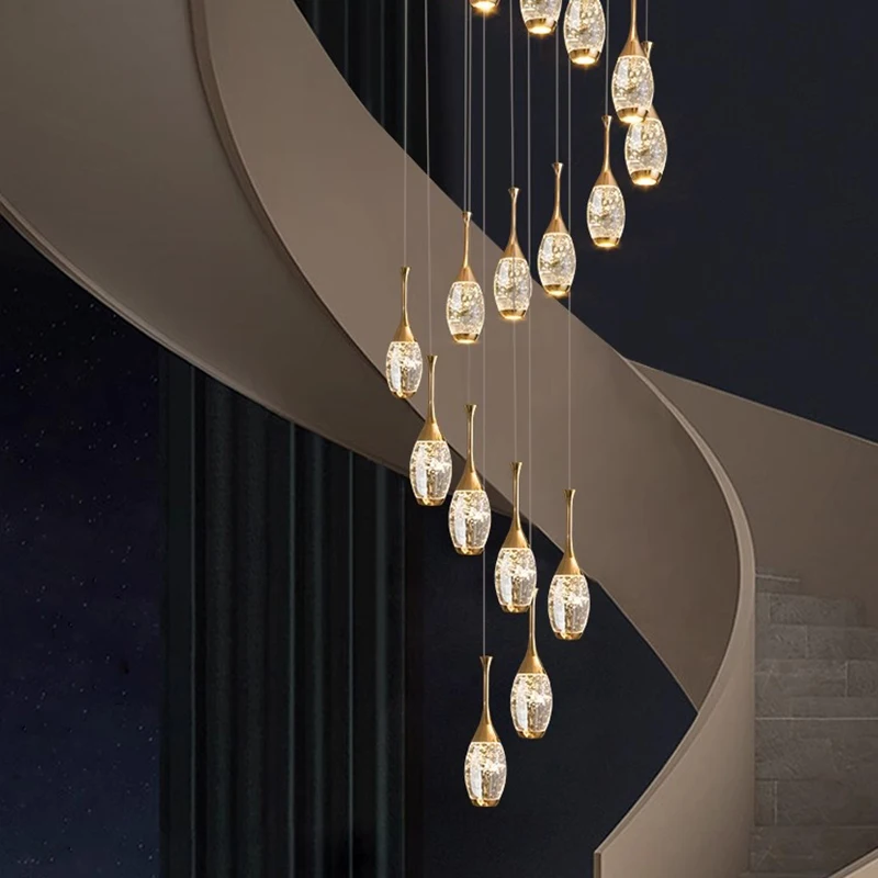 Imagem -05 - Modern Crystal Chandelier For Home Decoration Stair Pendant Lamp Living Room Pendant Lights Iluminação Interior