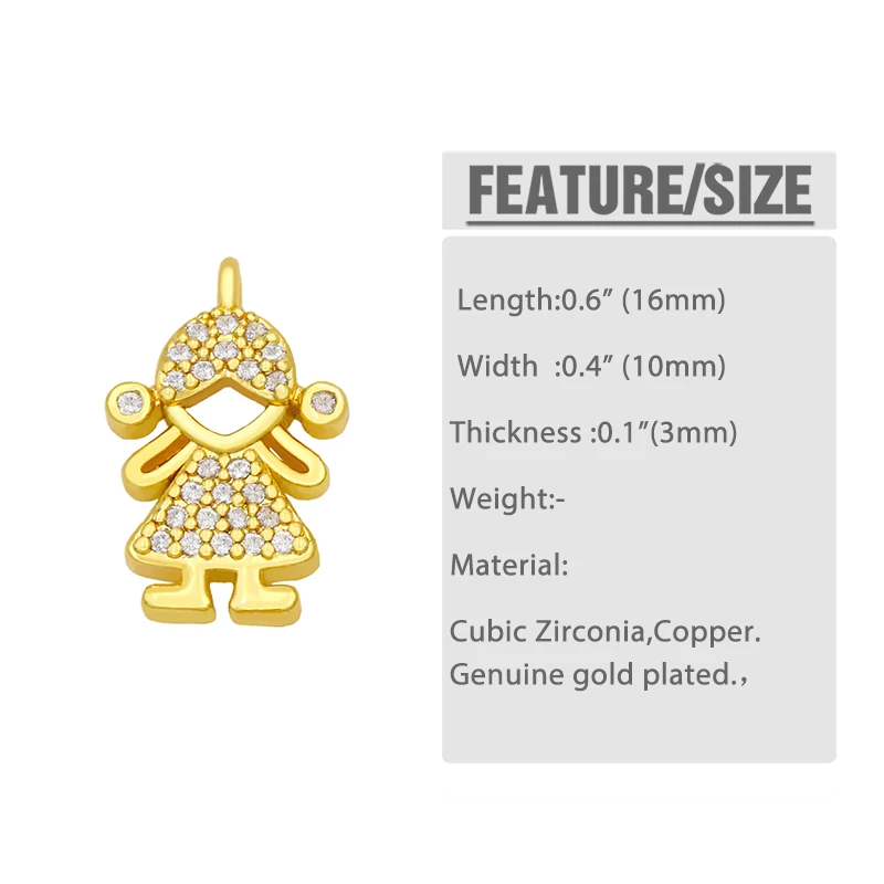 OCESRIO Brass CZ Boy and Girl Bracelet Charms for Jewelry Making Gold Plated Cute Charms for Bracelet Earrings Making chma035