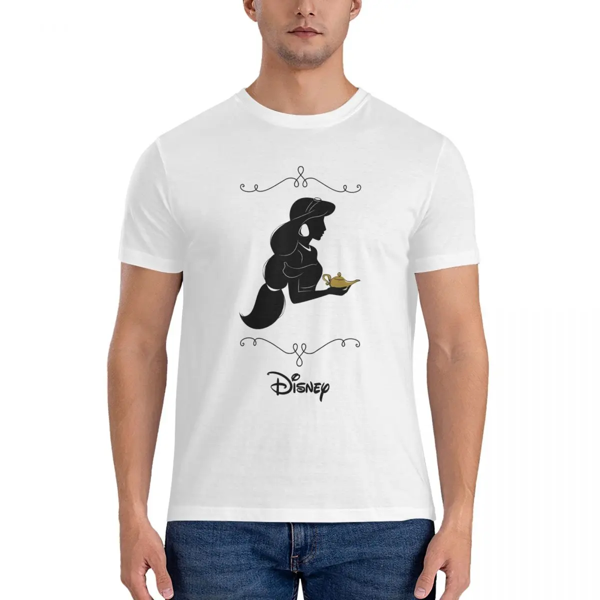 Men's Magic Lamp T Shirts Disney Aladdin Cartoon Film Pure Cotton Clothing Vintage Short Sleeve Round Collar Tees Adult T-Shirts