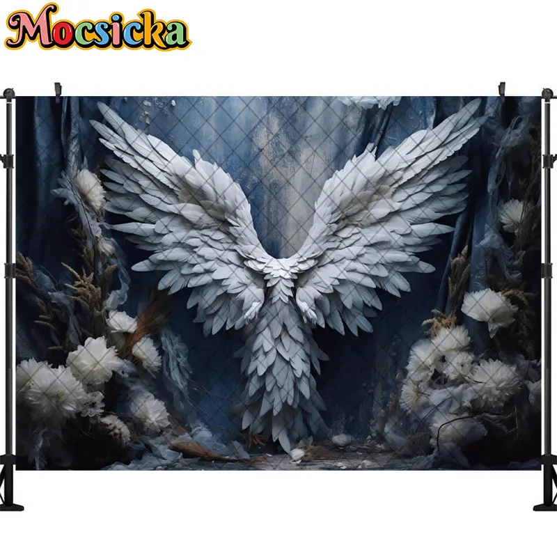 Fondo de fotografía artística con alas de Ángel, decoración de pared de flores rosas, retrato de mujer embarazada, accesorios de estudio fotográfico, Banner