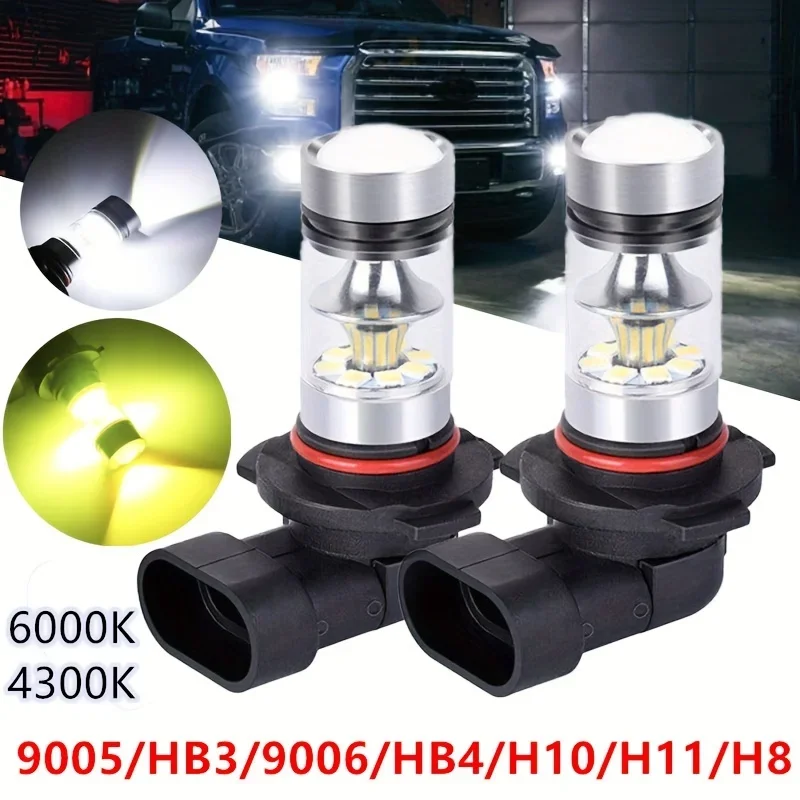 2x 9005/9006/9145 LED Fog Driving Light 30306000K White and 4300K Yellow 8000K Ice Blue 12-24V Compatible, No Battery Needed,