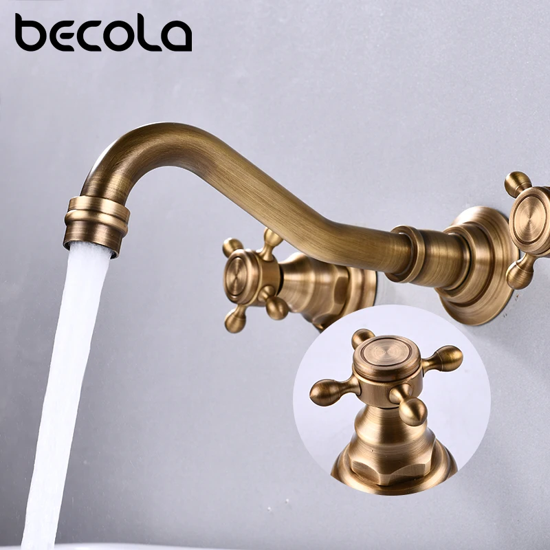 BECOLA Double Handle Three Holes  Bathroom Faucet Antique Bronze Home Improvement Accessories Brass Bathroom Faucet 360 Rotation