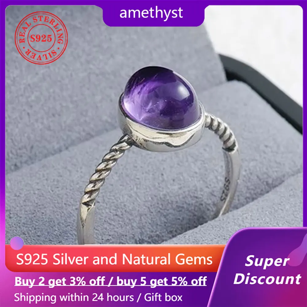 

925 Silver Certified Woman's Rings, Natural Gemstone Amethyst Ring, Wedding luxury Jewelry Gift, Date Party Daily Accessories
