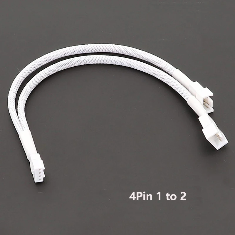 CPU 4 pin PWM Fan CPU Power Splitter Extension Cable 1 to 2 3 ways White Nylon Sleeved Extender Cables for Motherboard 25CM