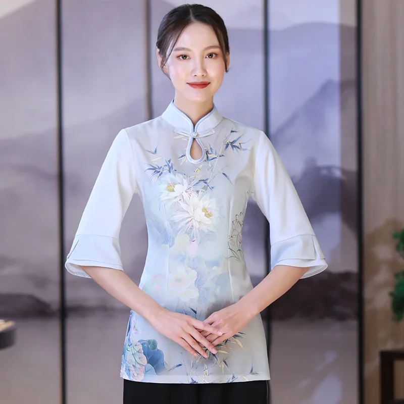 ホテルウェイター作業服春夏新作中華風レストランダイニングフロントティーハウス宴会場作業服ユニセックス