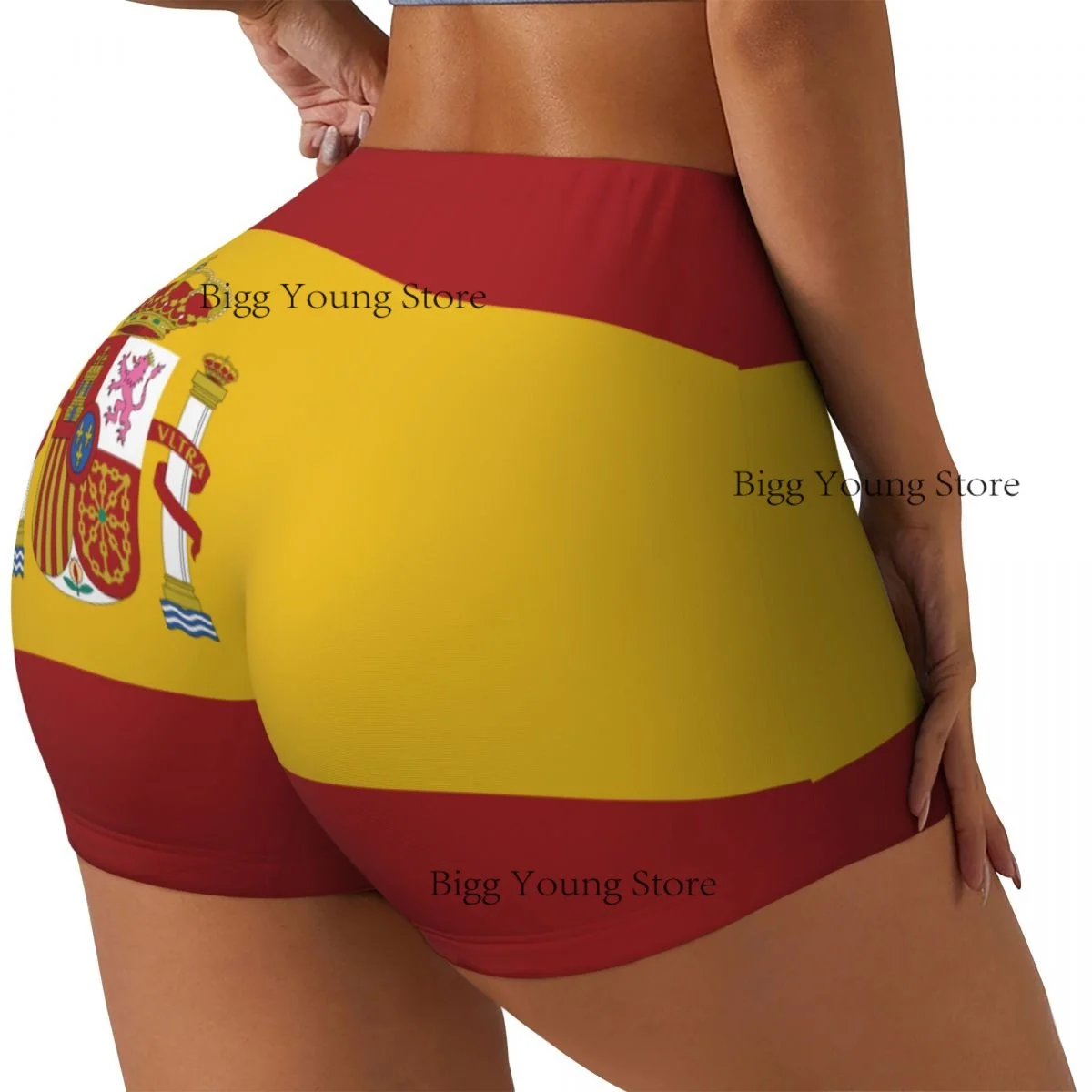 Booty Shorts Sexy Tight Hip Sports Shorts Spain Flag Fitness Women's Comfortable Yoga Shorts