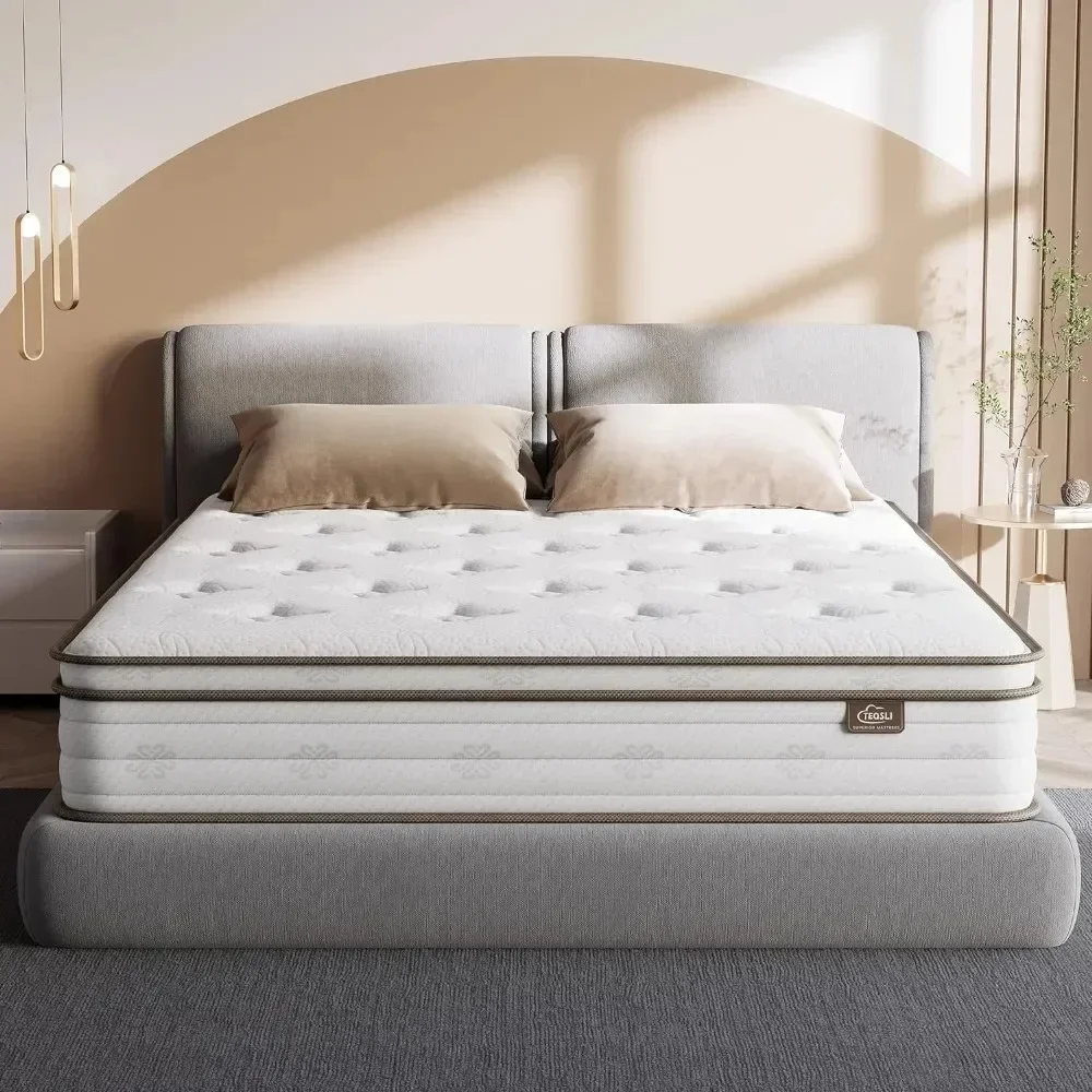 12Inch Queen size Mattress, Sleep Memory Foam& Pocket Hybrid Mattresses Medium Firm, Queen Bed Mattress in a Box, Queen Mattress