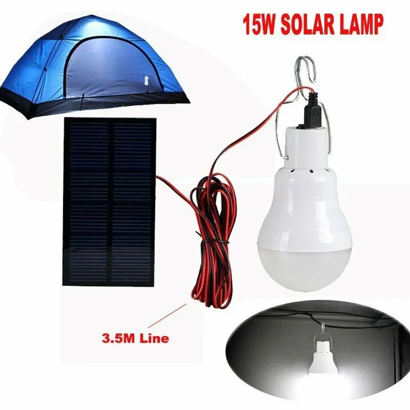 Hausgarten Sonnenlicht 15W Solar Power LED Glühbirne Lampe Licht aufgeladen für Garten Outdoor Camping mit Solarbatterie