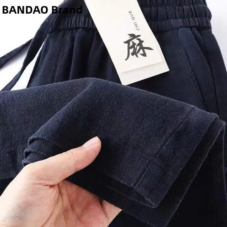 High-End Linen Pants Deep ey Cotton Linen Loose Straight Leg Summer Thin Mallow Long Men's Casual Pants Comfortable Fit