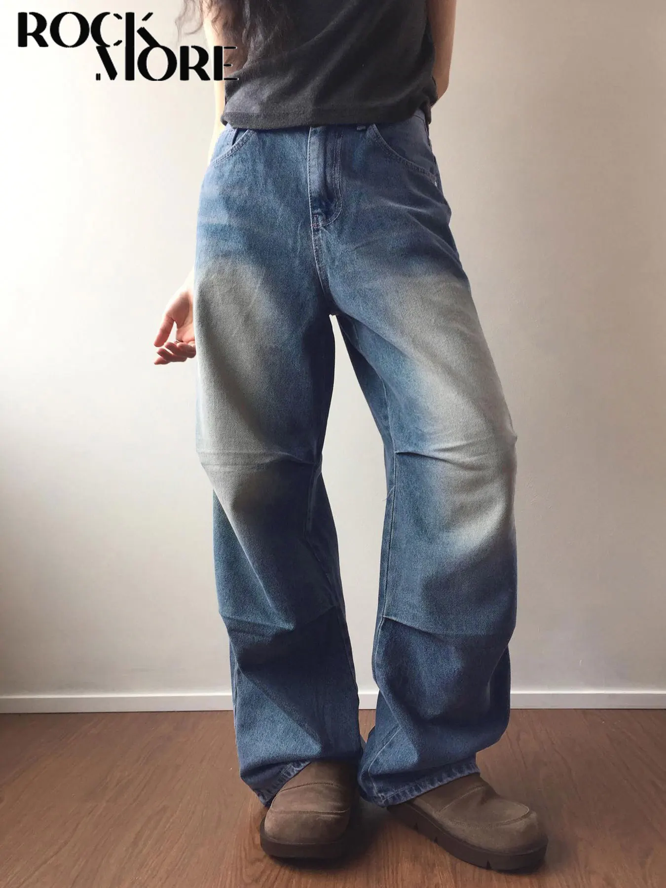 

Rockmore Wholesale Vintage Fashion Basic Distressed Jeans Mid Rise Y2k Aesthetic Fashion Streetwear Denim Trouser Boot Cut Pants