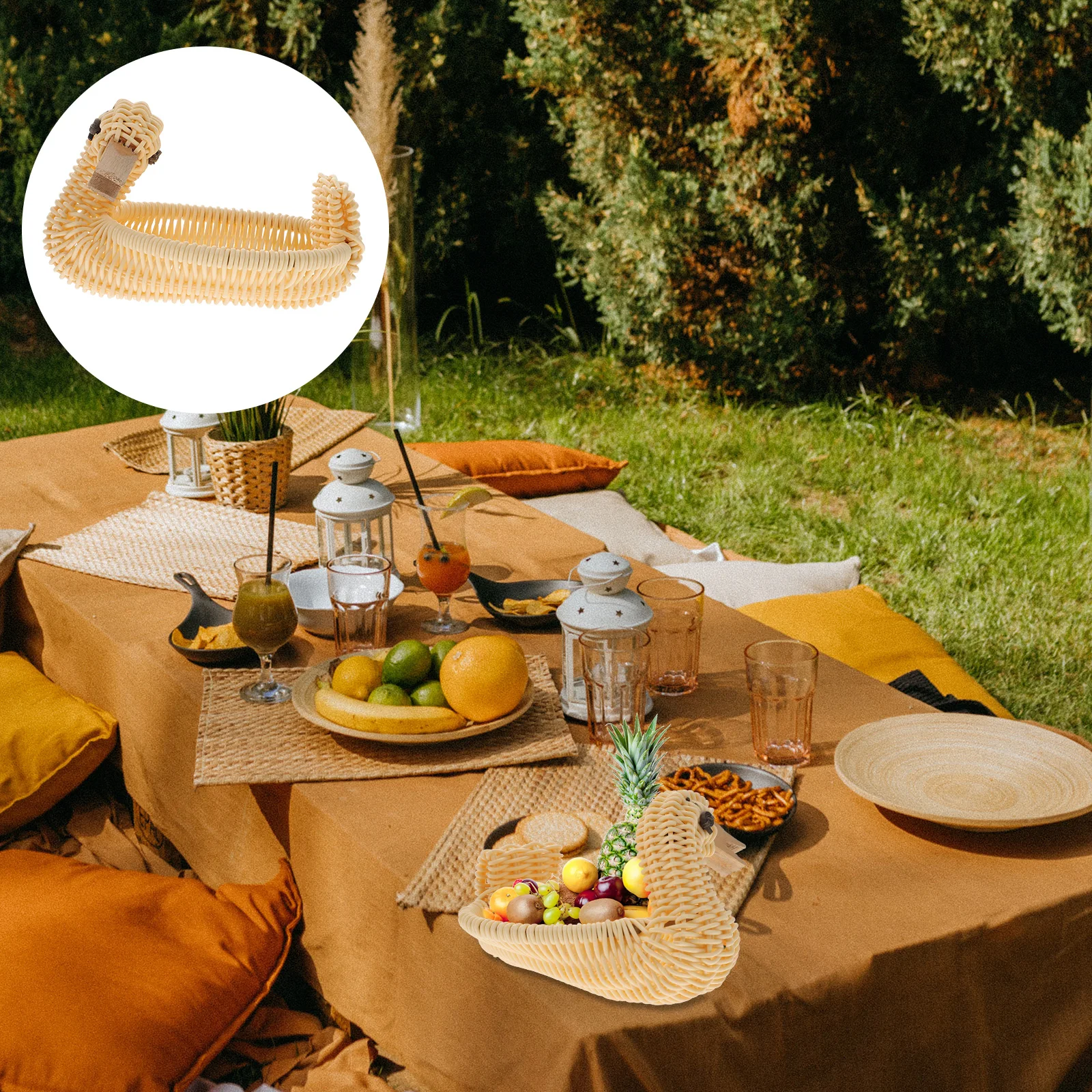 

1Pcs Handmade Weaving Basket Snack Storage Container Safe PP Material Fruit Container Decorative Food Serving Basket for Home