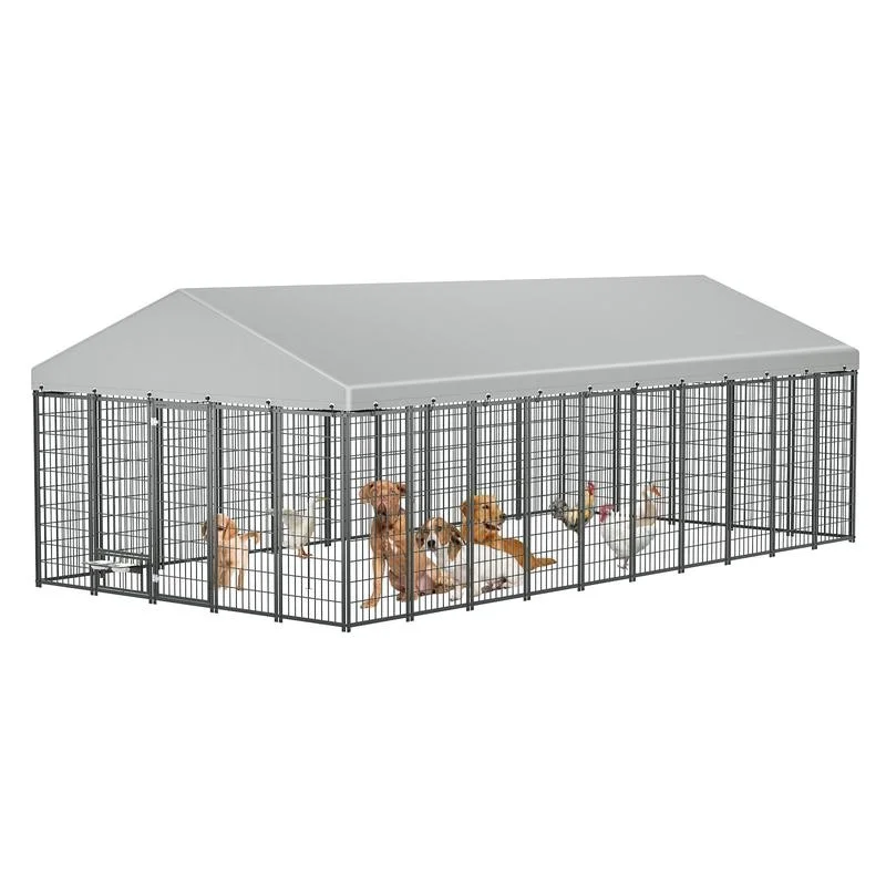 

Outdoor Dog Kennel with Roof, Metal Fence Enclosure for Large Dogs, 18.9"L x 9.61"W x 6.76"H