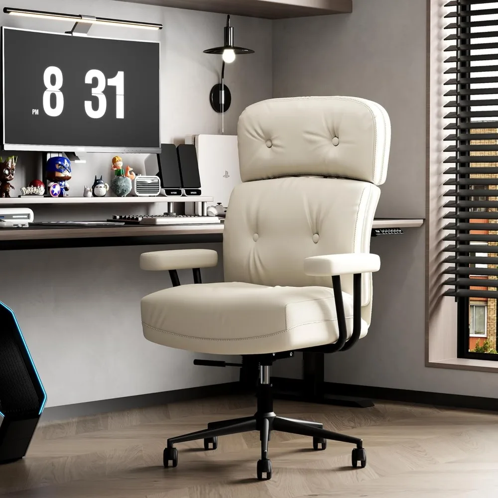 Silla de oficina giratoria con respaldo alto y reposacabezas ajustable con cojín de 5 pulgadas, múltiples opciones de materiales y colores en piel sintética para C