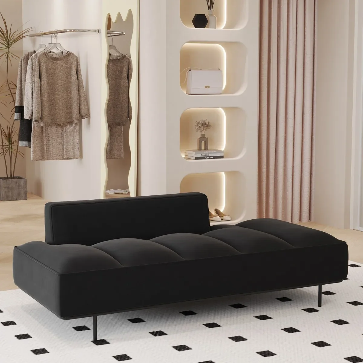 Nordic light luxury small apartment clothing store black sofa chair lounge area business meeting room sales office reception