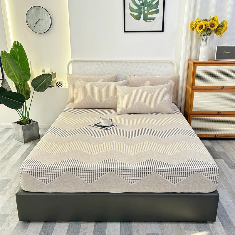 Raw Cotton Old Coarse Cloth Fitted Sheet Bedsheets With Pillowcase Queen Bed Cover Set Double Sheet With Elastic Bed Sheet Cover