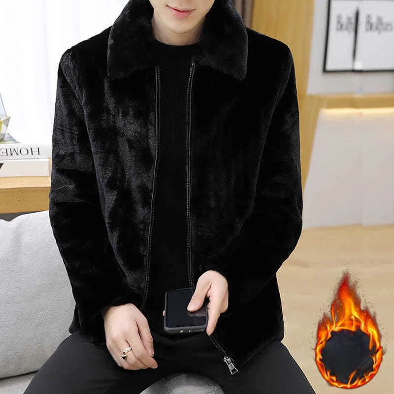 

2023 New Men Winter Faux Mink Fleece Fur Coat Short Loose Overcoat Thicken Brushed Warm Jacket Hooded Leisure Trend Outwear