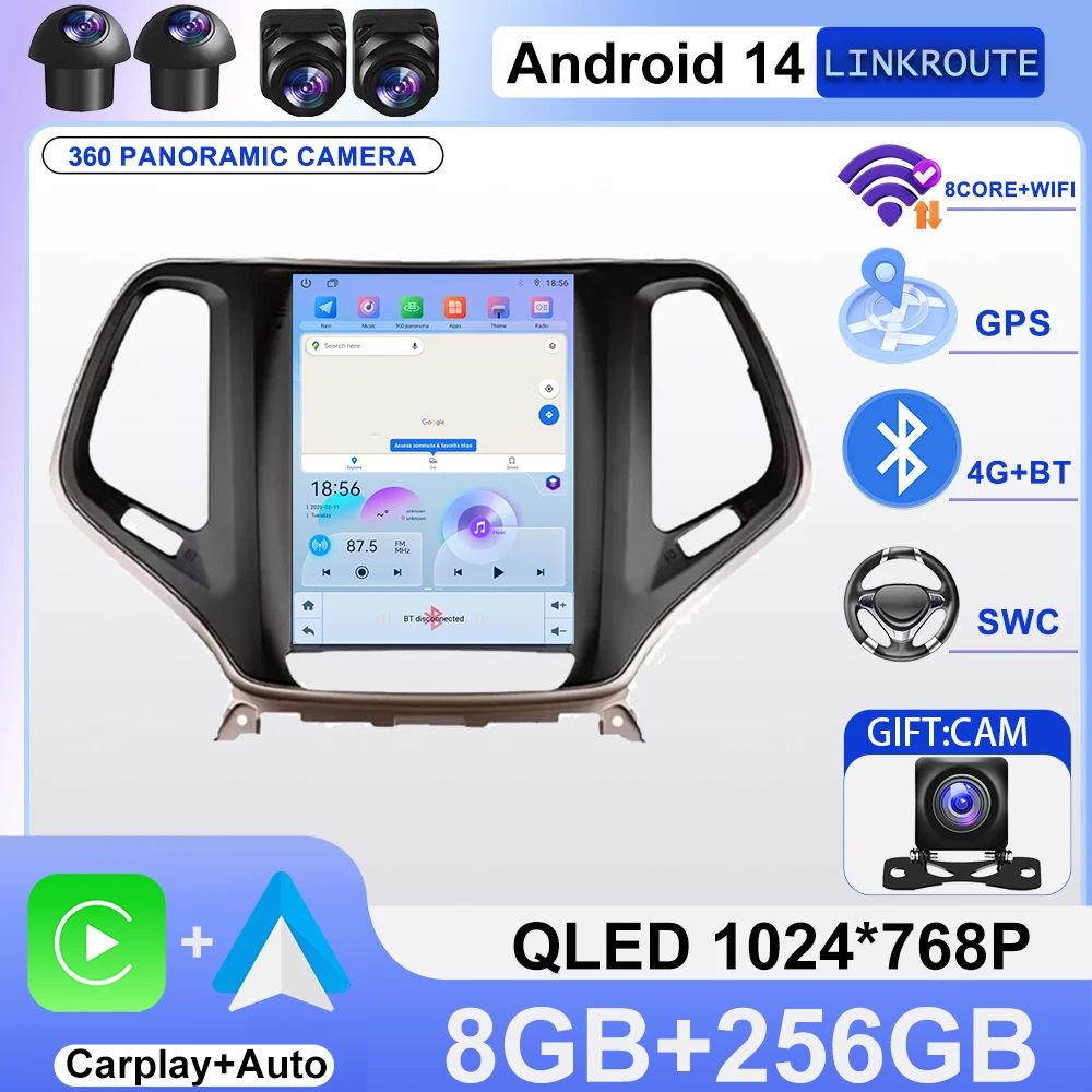 5G Wifi NO 2Din DVD，Android 14 Car Radio Stereo For Jeep Cherokee 5 KL 2014 - 2018 Auto Multimedia Player GPS Navigation Carplay