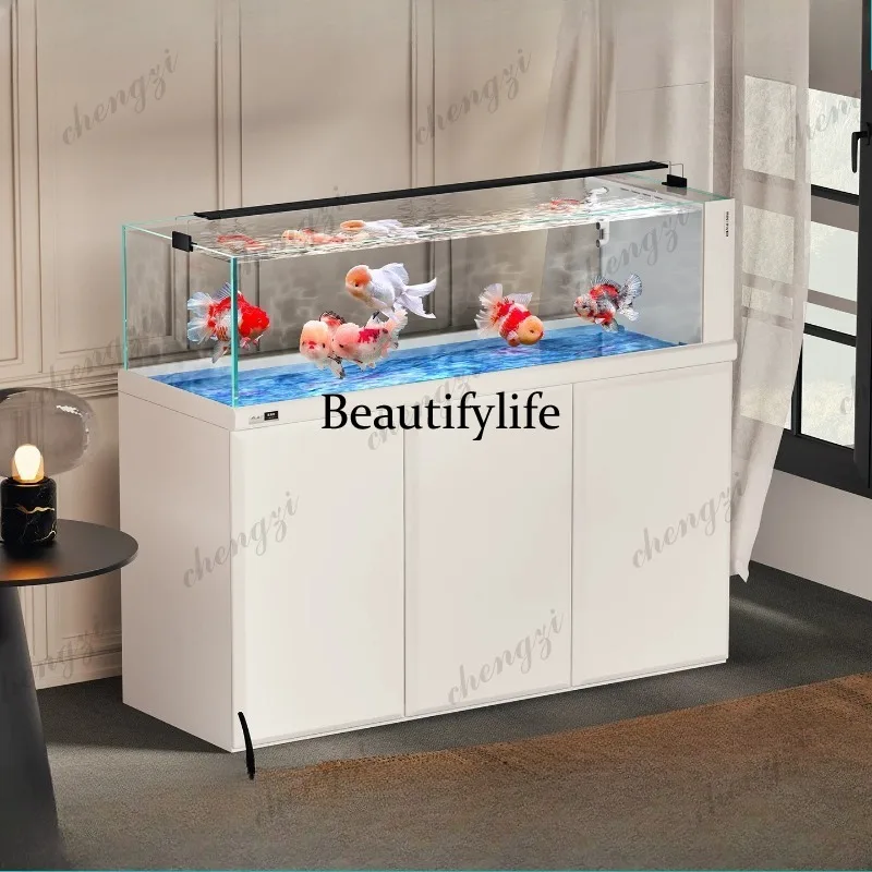 New 3-layer wet and dry separation living room vertical integrated gold crystal ultra-white glass landscaping goldfish tank