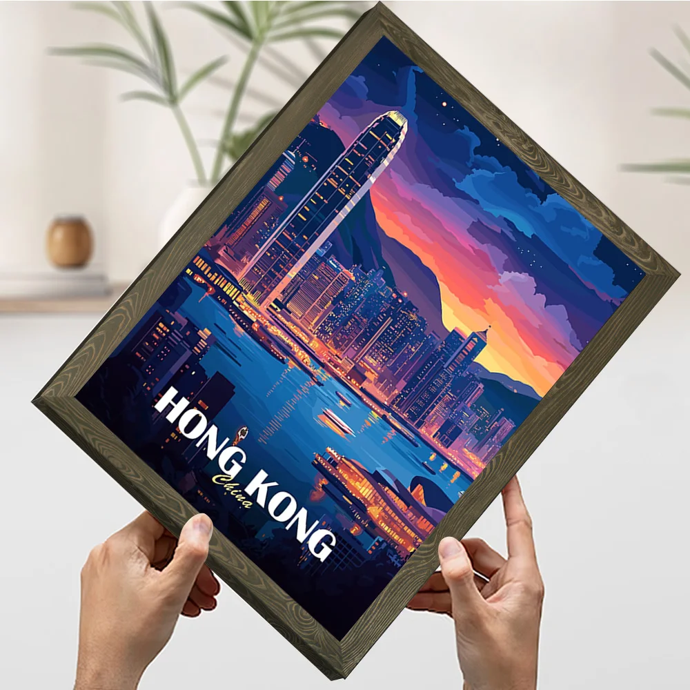 هونج كونج سيتي سكيب في الغسق ملصق مخصص مطبوعة قماش اللوحة للصور جدار الفن الديكور ديكور المنزل الحمام