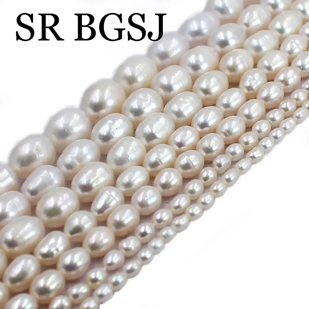 2-10mm DIY Jewelry Wholesale White Baroque Olivary Rice Natural Freshwater Pearls Charms Beads Strand 14inch