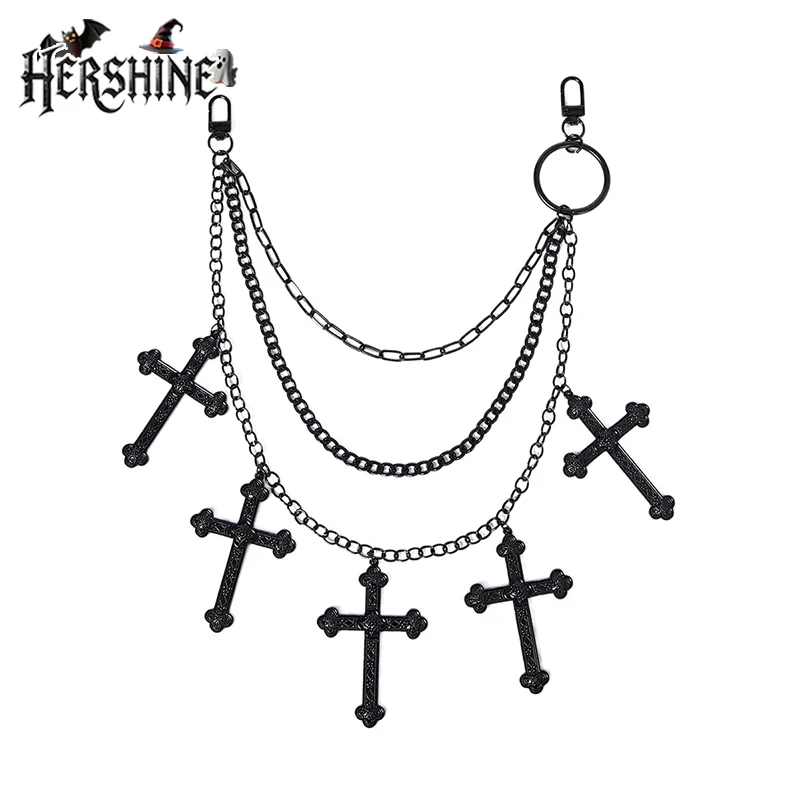 HERSHINE 1-piece unisex fashion black cross tassel pants chain, Y2K Gothic Punk Harajuku Rock Hip Hop accessory，spring，summer