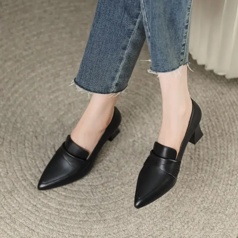 2023 New Women Pumps Pu Leather Work Shoes Soft Chumly High Heels Women Pointed Toe Pumps Casual Slip on Solid Heels Women Shoes