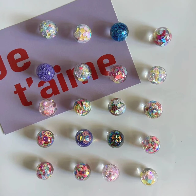 5pcs Sequin Quicksand Ball Ball Half Cut Face Sugar Beads Refrigerator Photo Fixed Magnet Home Decoration