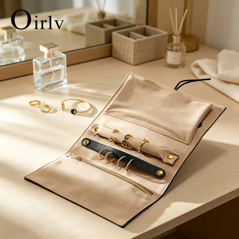 Oirlv PU Leather Jewelry Bag Portable Jewelry Organizer Multifunctional Ring Earrings Necklace Bracelets Travel Storage Gift Bag
