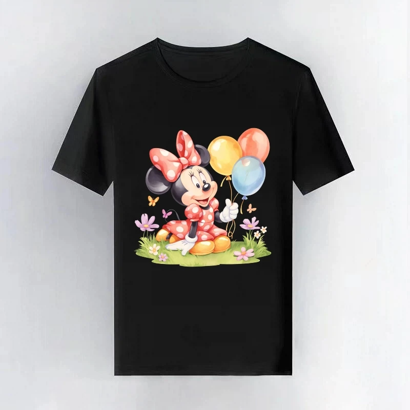 

Женская повседневная универсальная футболка с бантом и Минни Маус Диснея, одежда для родителей и детей, футболка с принтом, модные топы с короткими рукавами и героями мультфильмов