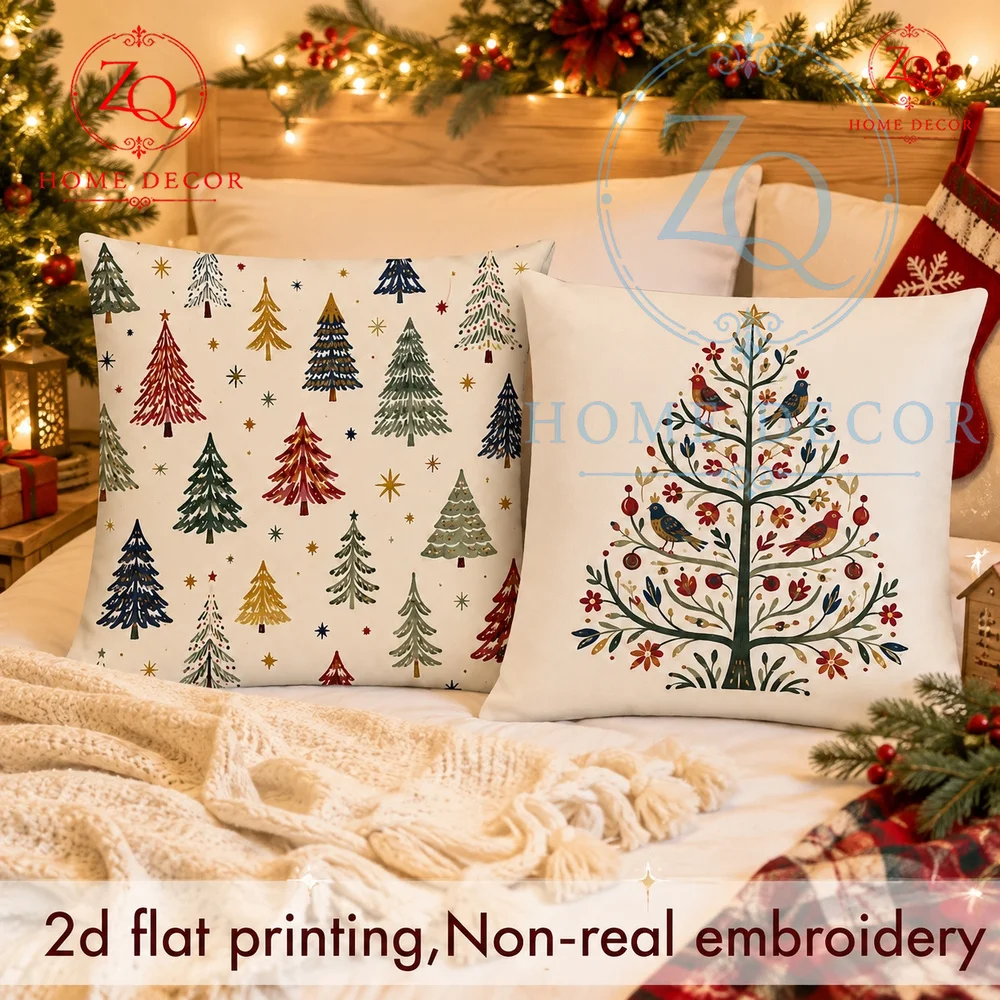 Boho Christmas Tree Throw Pillow Covers Rustic Farmhouse Holiday Decor Cushion Cases  Couch Xmas Gift Home Decoration
