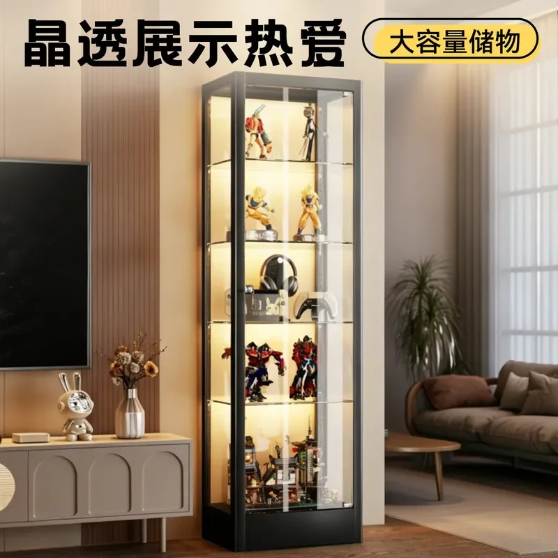 Lockable Glass Display Cabinet for Lego Models Transparent Storage Rack for Building Blocks and Toy Bags Home Organizer