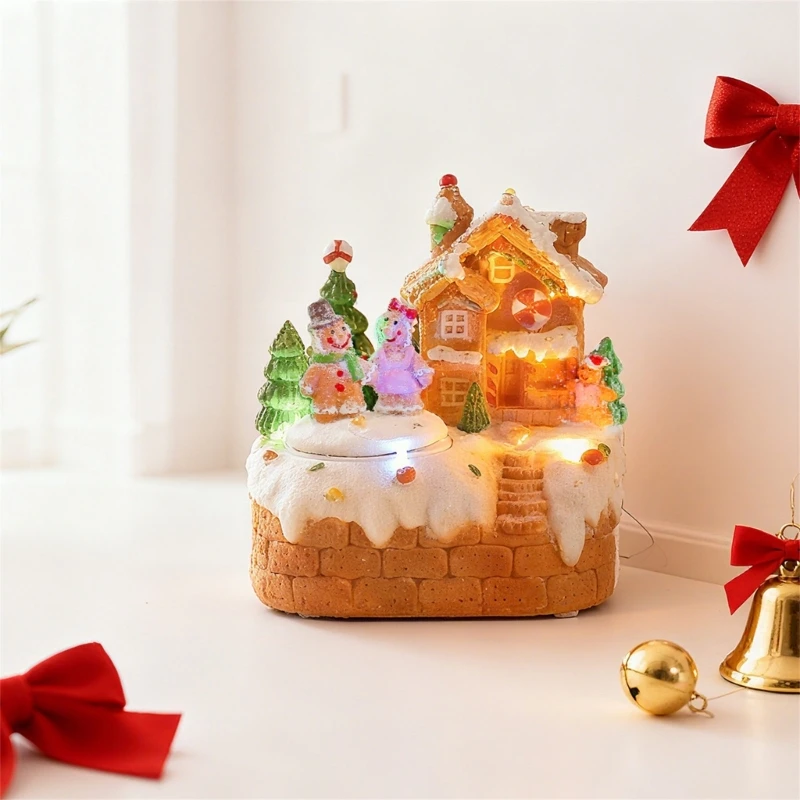  Rotating Gingerbreads House Holiday Decoration Resins Musical Artistic Ornament